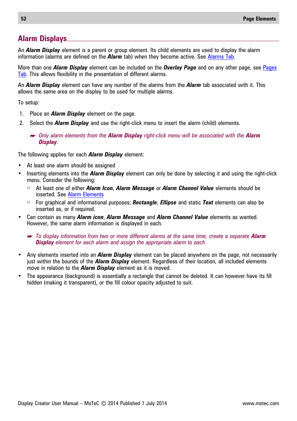 Alarm displays | MoTeC Display Creator User Manual | Page 52 / 66