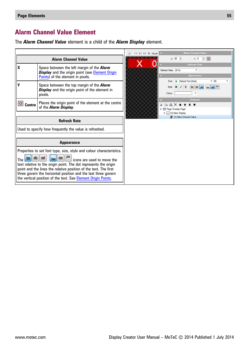 Alarm channel value element | MoTeC Display Creator User Manual | Page 55 / 66