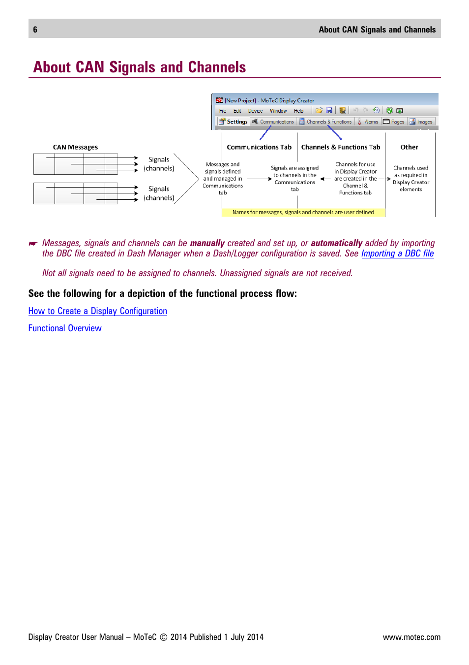 About can signals and channels | MoTeC Display Creator User Manual | Page 6 / 66