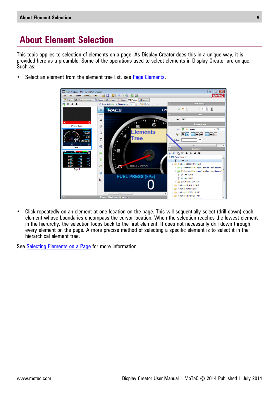 About element selection | MoTeC Display Creator User Manual | Page 9 / 66