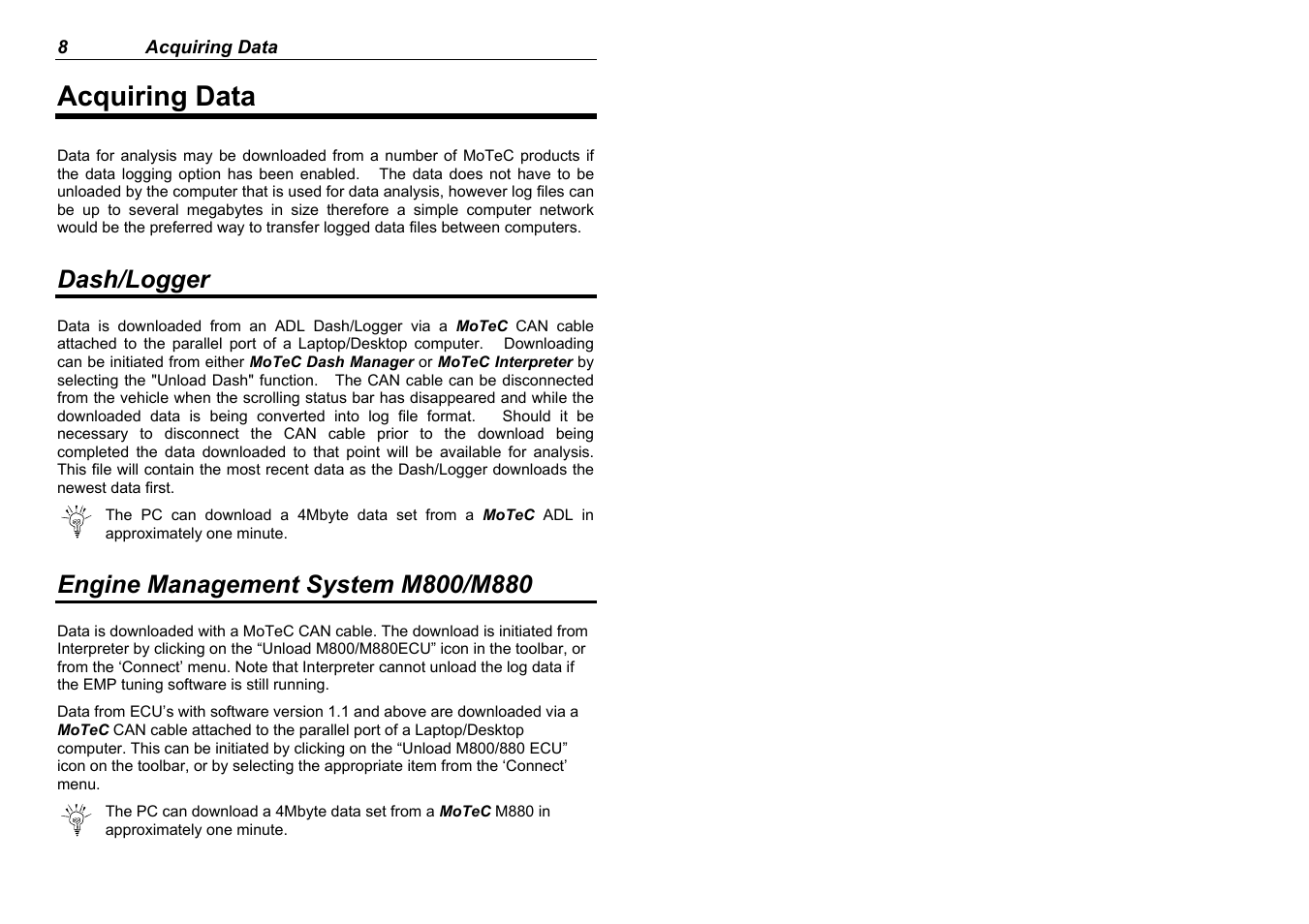 Acquiring data, Dash/logger | MoTeC Interpreter User Manual | Page 10 / 37