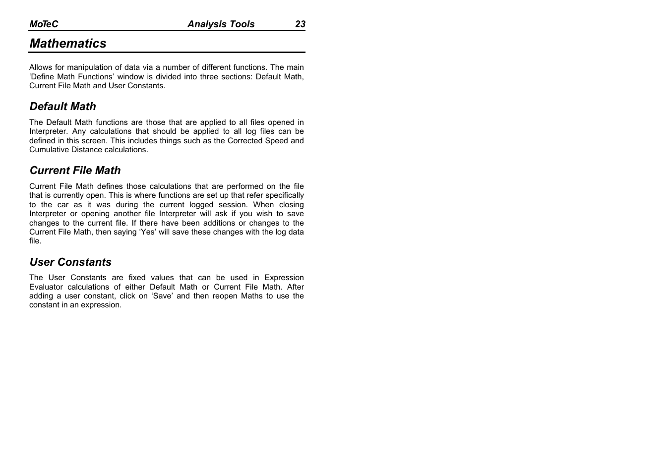 Mathematics | MoTeC Interpreter User Manual | Page 25 / 37