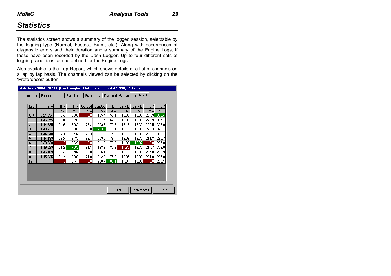 Statistics | MoTeC Interpreter User Manual | Page 31 / 37