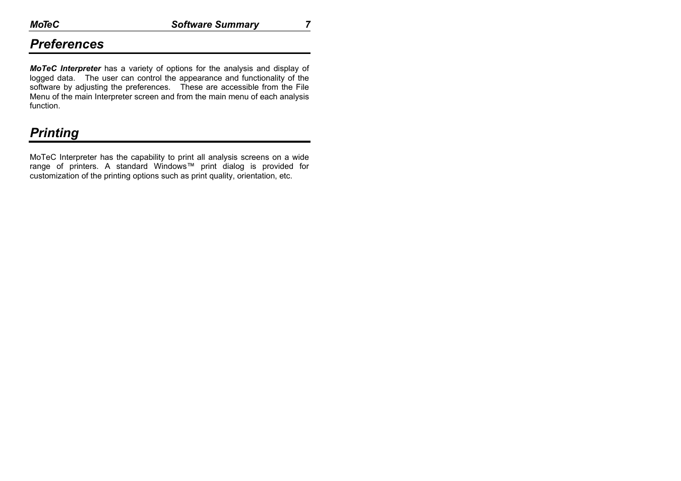Preferences, Printing | MoTeC Interpreter User Manual | Page 9 / 37