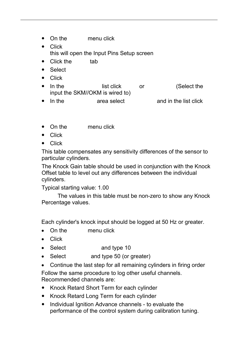 10 configuration, Configuring the channel knock voltage, Knock gain table | Data logging setup | MoTeC Knock OKM User Manual | Page 10 / 36