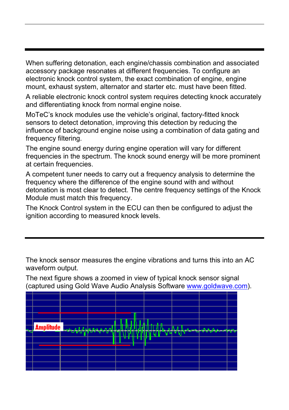 Configuration, Knock detection, Knock sensor | MoTeC Knock OKM User Manual | Page 6 / 36