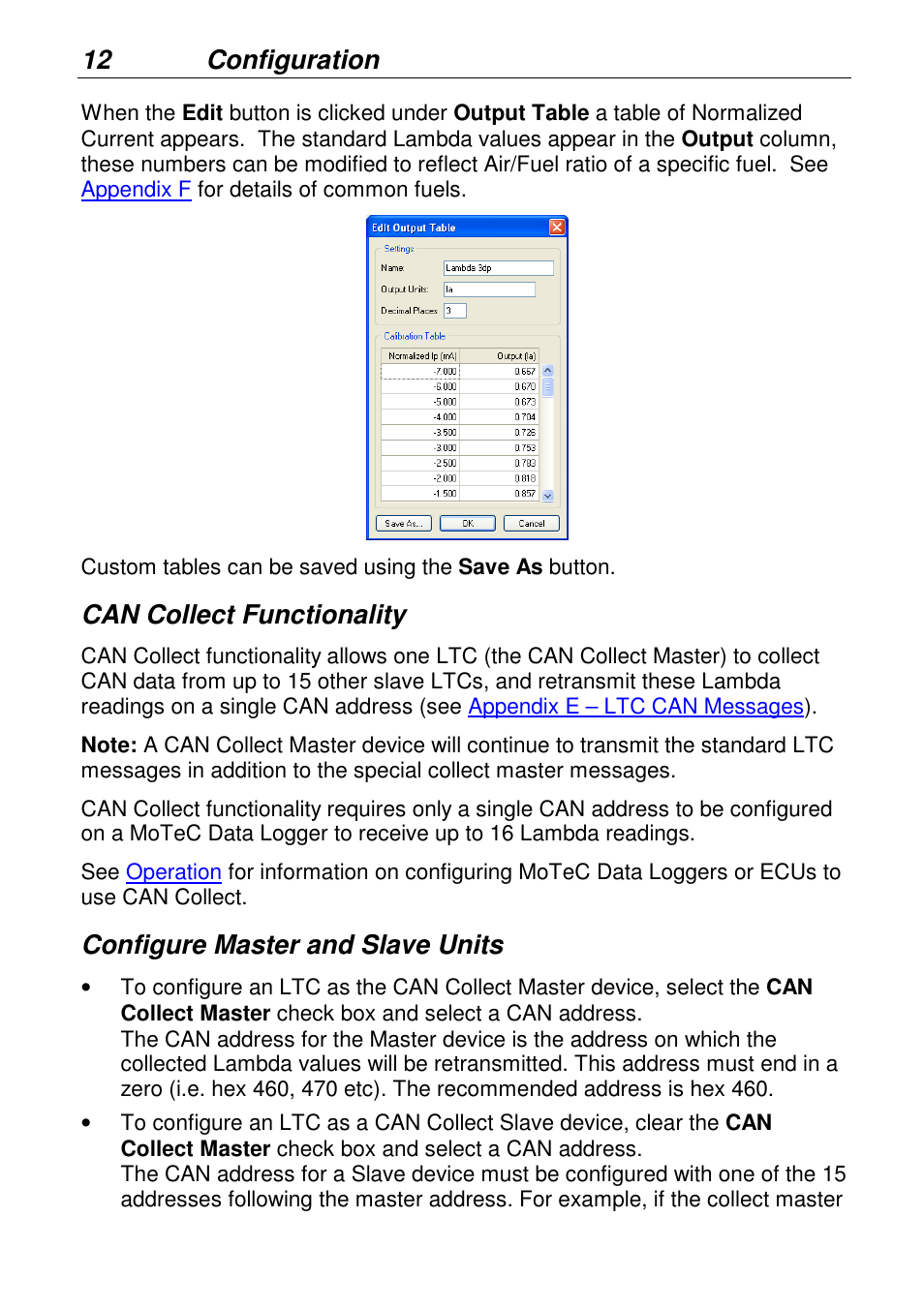 12 configuration, Can collect functionality, Configure master and slave units | MoTeC LTCN User Manual | Page 12 / 39