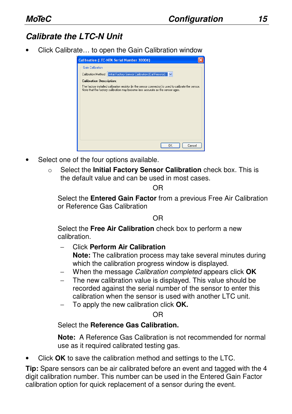 Motec configuration 15, Calibrate the ltc-n unit | MoTeC LTCN User Manual | Page 15 / 39