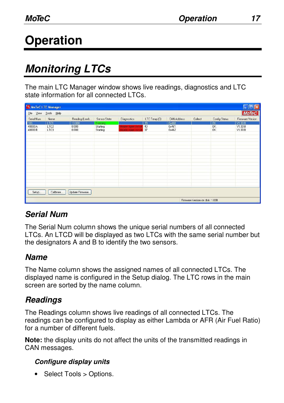 Operation, Monitoring ltcs | MoTeC LTCN User Manual | Page 17 / 39