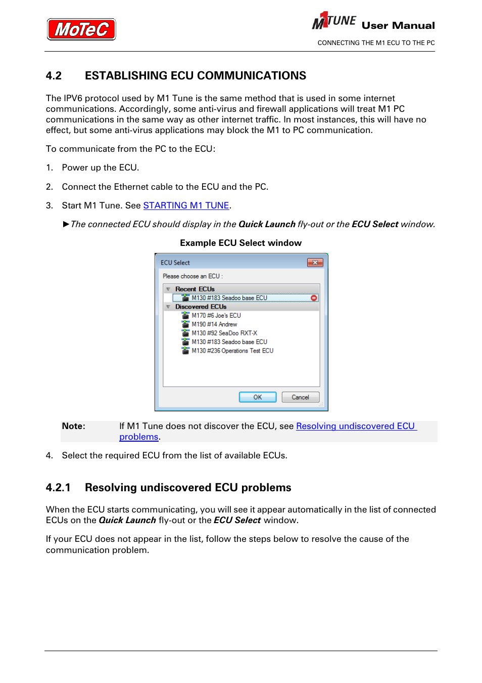 2 establishing ecu communications, 1 resolving undiscovered ecu problems | MoTeC M1 Tune User Manual User Manual | Page 11 / 77