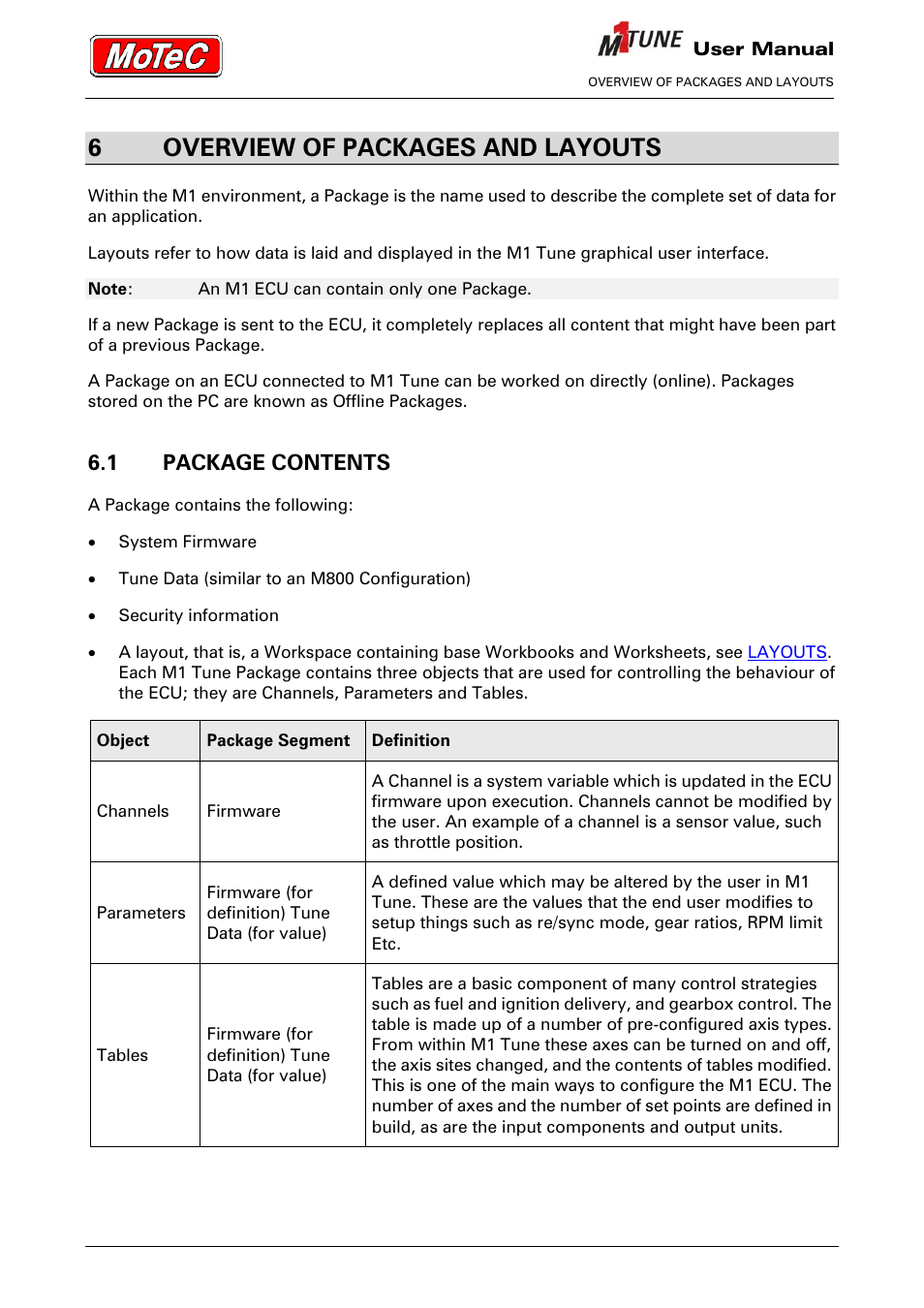 6overview of packages and layouts, 1 package contents | MoTeC M1 Tune User Manual User Manual | Page 14 / 77