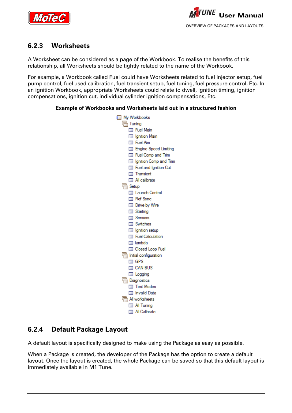 3 worksheets, 4 default package layout | MoTeC M1 Tune User Manual User Manual | Page 16 / 77