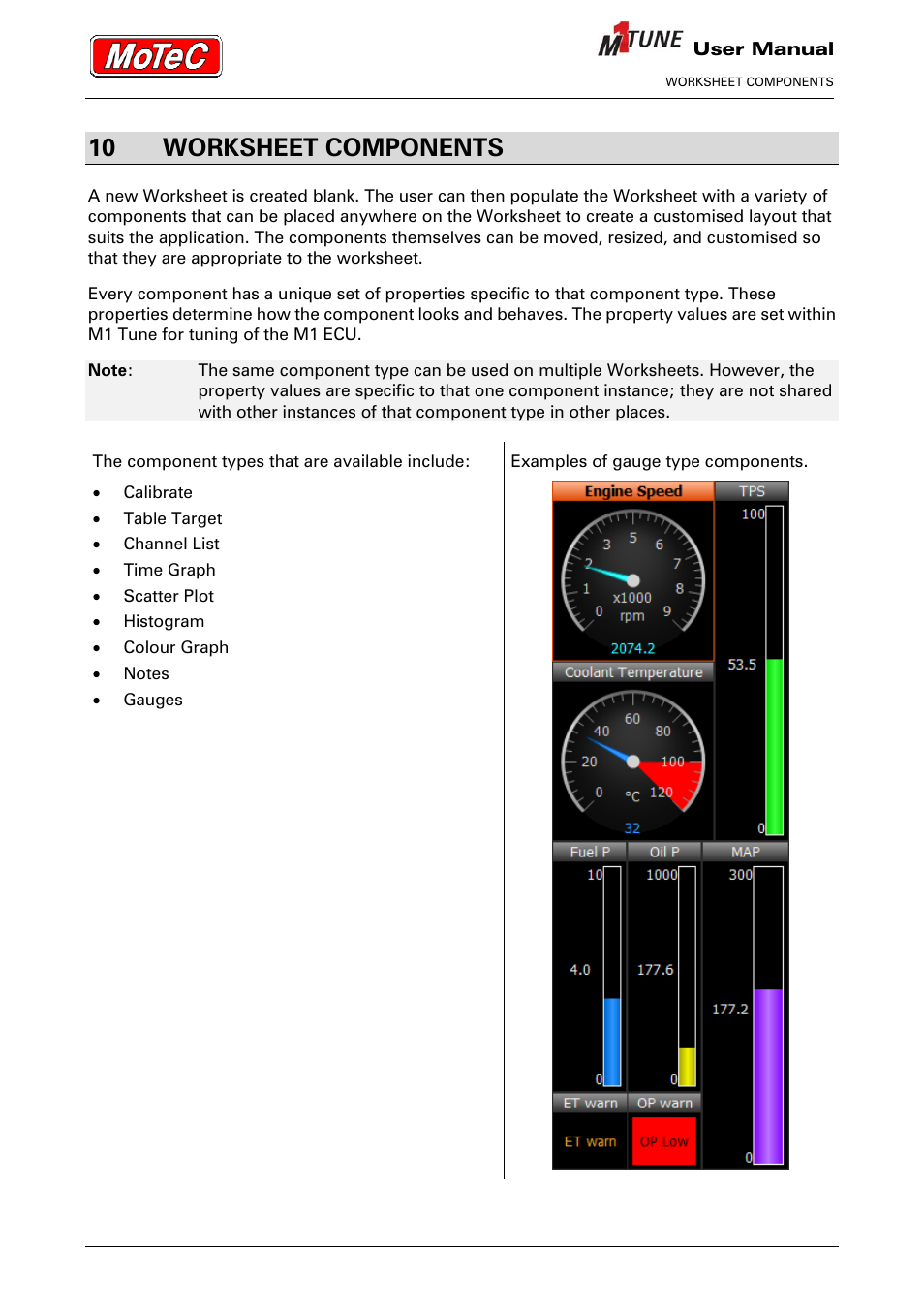 10 worksheet components | MoTeC M1 Tune User Manual User Manual | Page 25 / 77