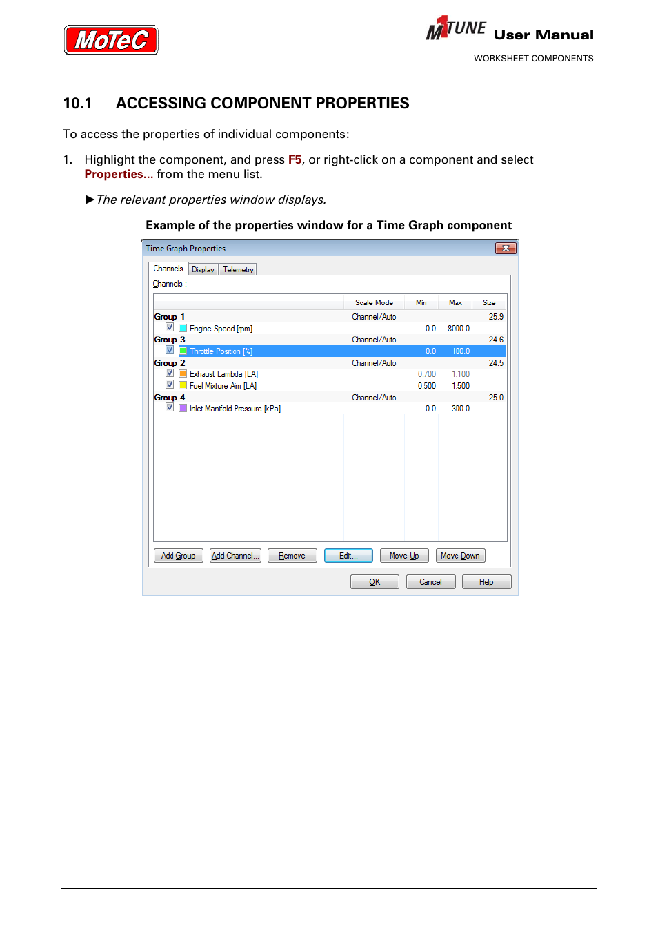 1 accessing component properties | MoTeC M1 Tune User Manual User Manual | Page 26 / 77