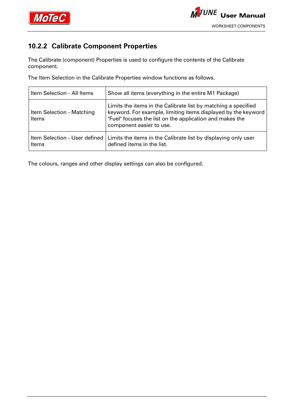 2 calibrate component properties | MoTeC M1 Tune User Manual User Manual | Page 29 / 77