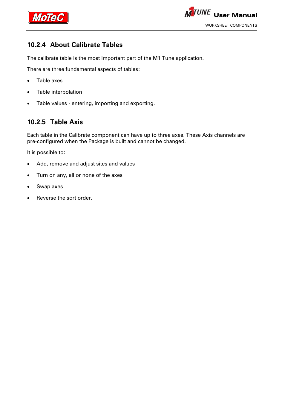 4 about calibrate tables, 5 table axis | MoTeC M1 Tune User Manual User Manual | Page 32 / 77