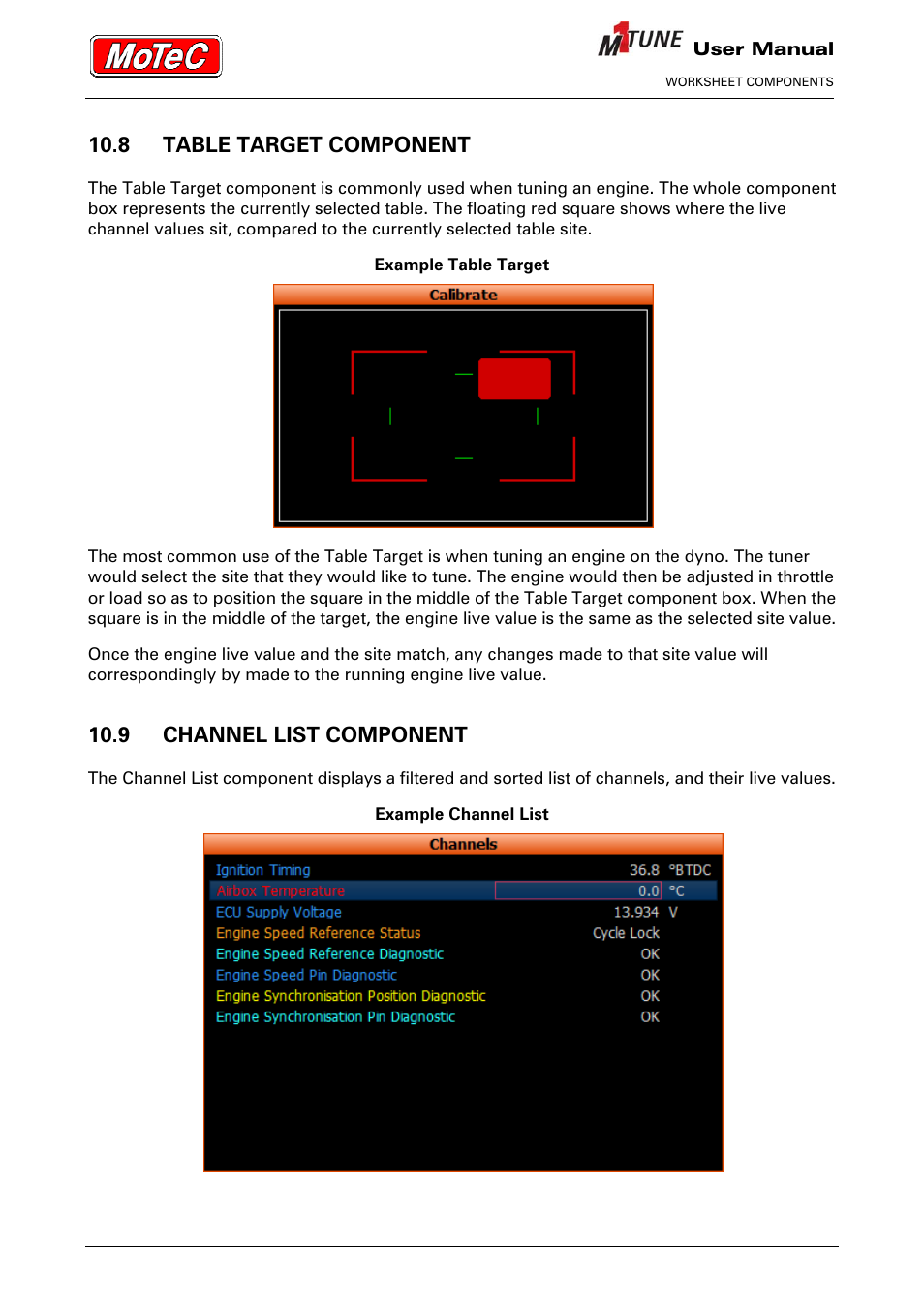 8 table target component, 9 channel list component | MoTeC M1 Tune User Manual User Manual | Page 39 / 77