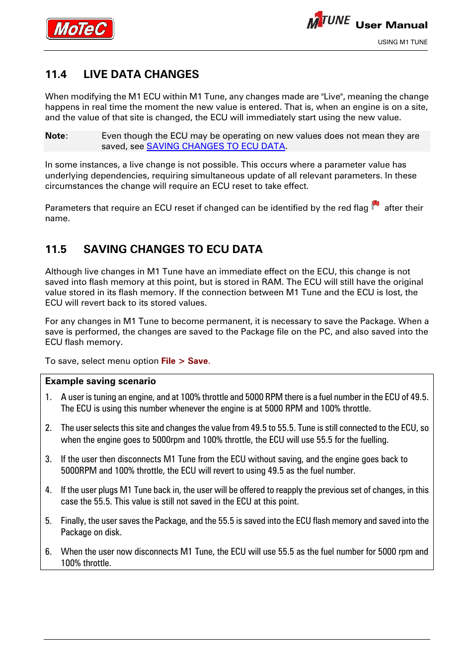 4 live data changes, 5 saving changes to ecu data | MoTeC M1 Tune User Manual User Manual | Page 50 / 77