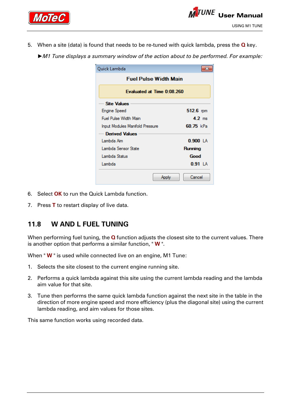 8 w and l fuel tuning | MoTeC M1 Tune User Manual User Manual | Page 54 / 77