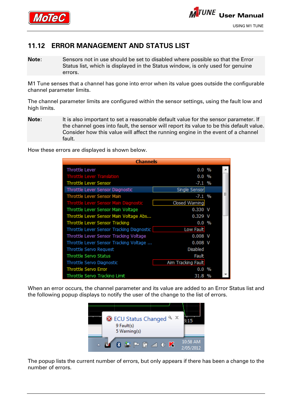 12 error management and status list | MoTeC M1 Tune User Manual User Manual | Page 58 / 77