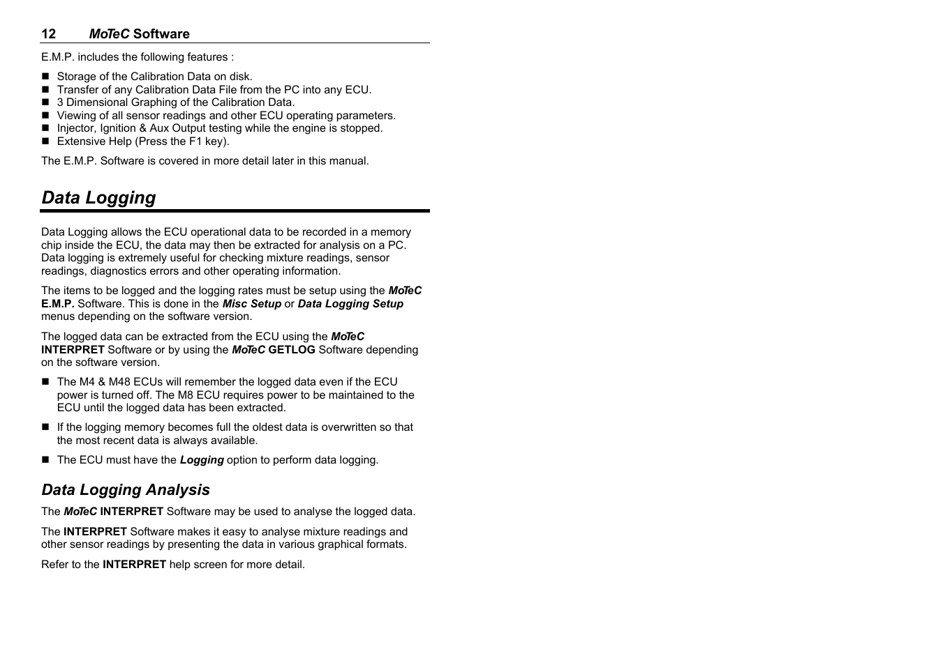 Data logging, Data logging analysis | MoTeC M8 User Manual | Page 14 / 63