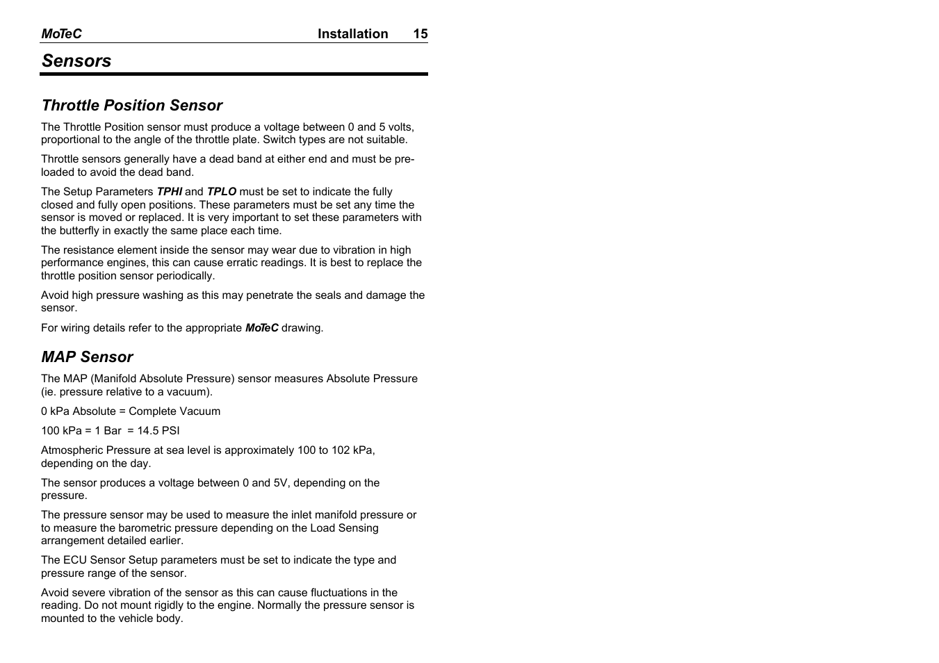 Sensors | MoTeC M8 User Manual | Page 17 / 63