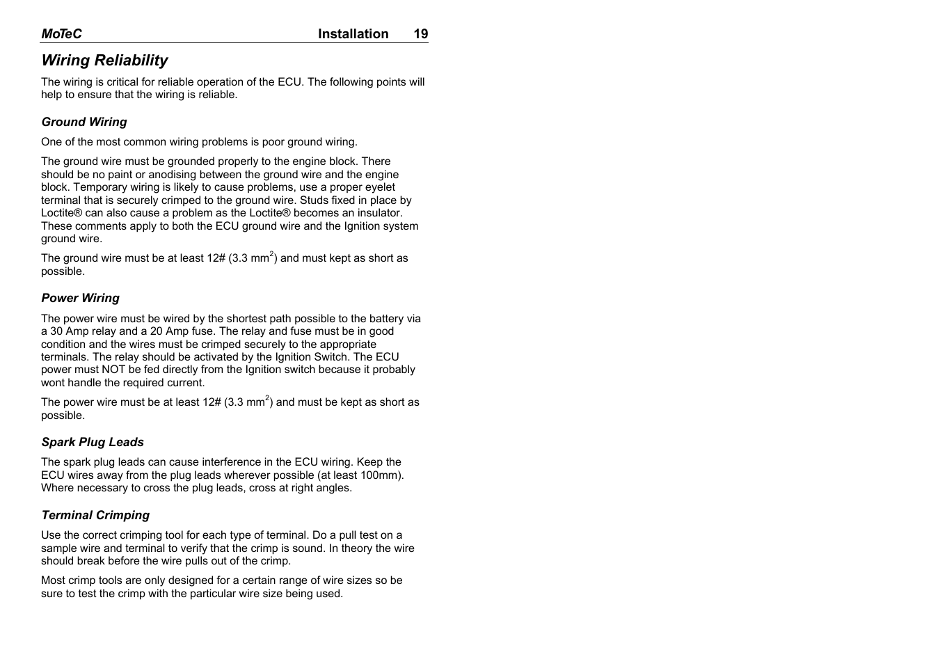 Wiring reliability | MoTeC M8 User Manual | Page 21 / 63