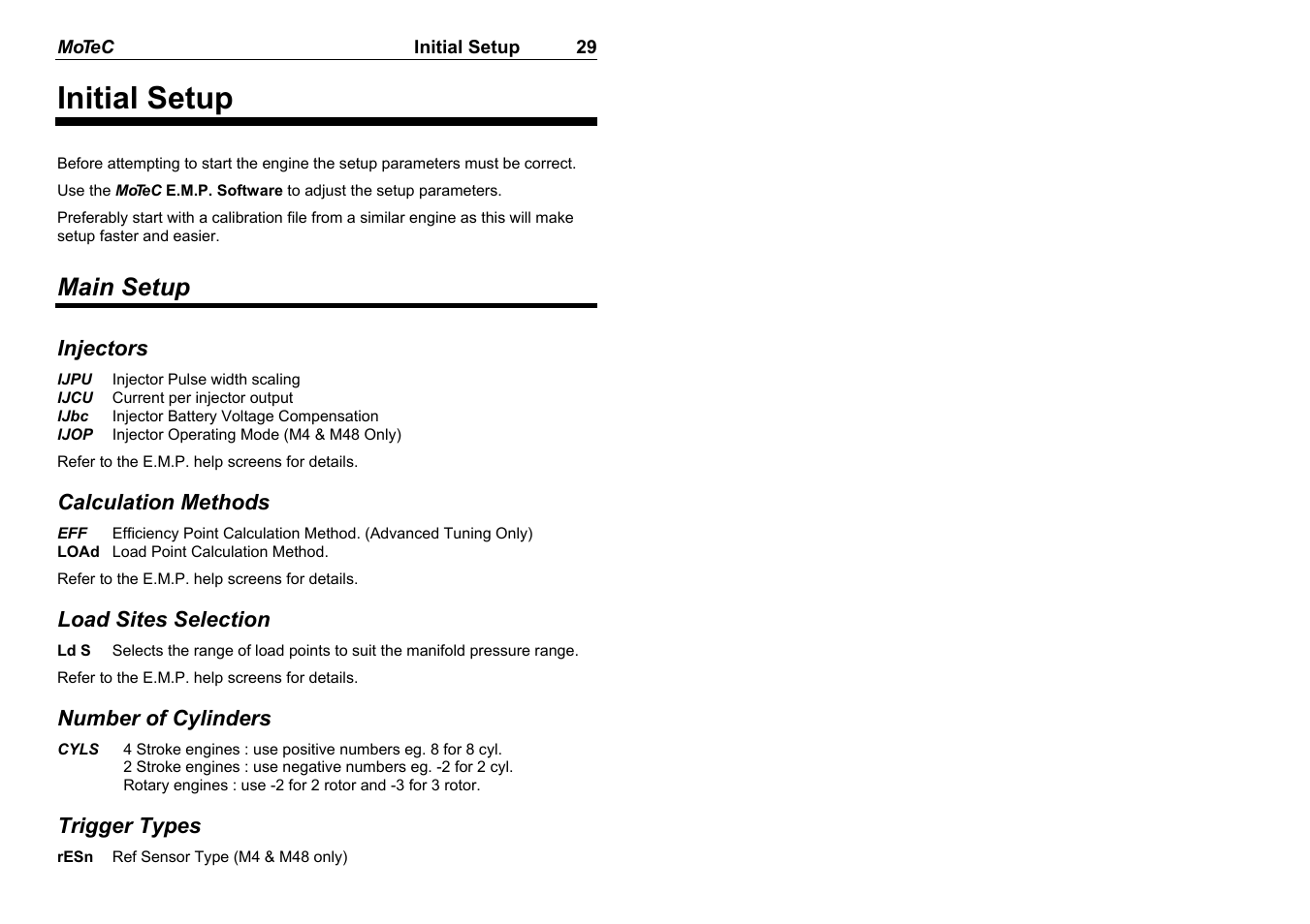 Initial setup, Main setup | MoTeC M8 User Manual | Page 31 / 63