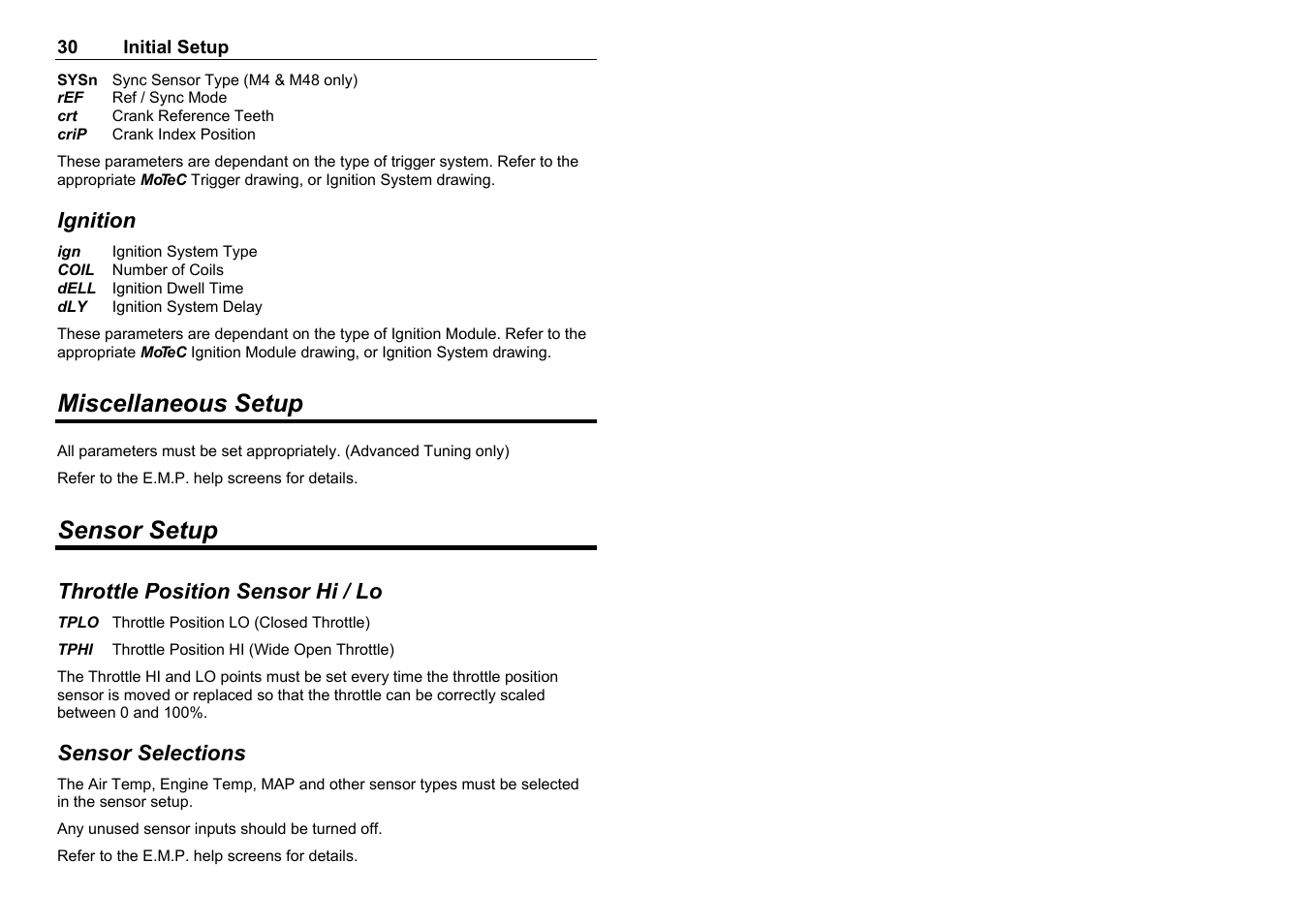 Miscellaneous setup, Sensor setup | MoTeC M8 User Manual | Page 32 / 63