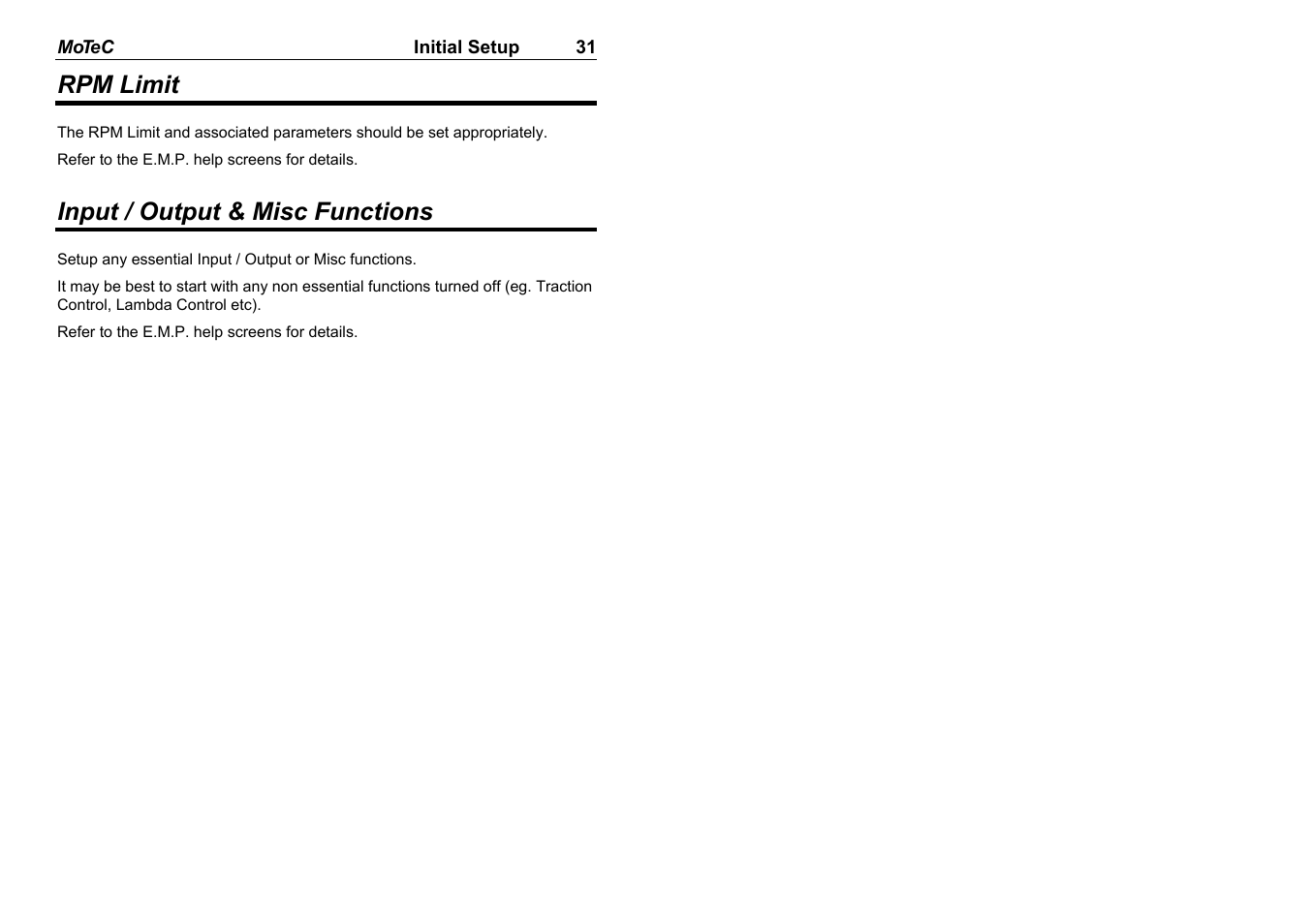 Rpm limit, Input / output & misc functions | MoTeC M8 User Manual | Page 33 / 63