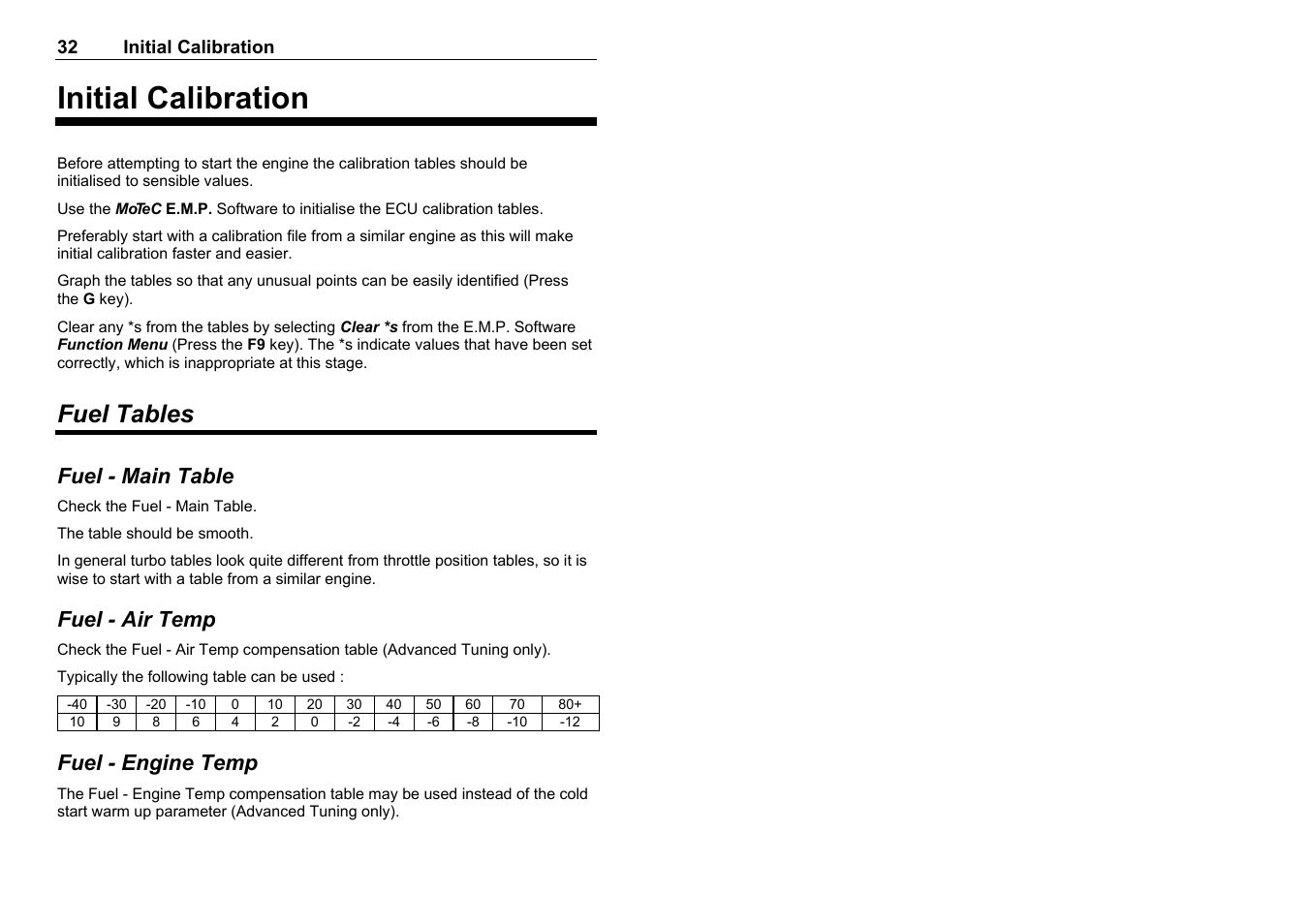 Initial calibration, Fuel tables | MoTeC M8 User Manual | Page 34 / 63