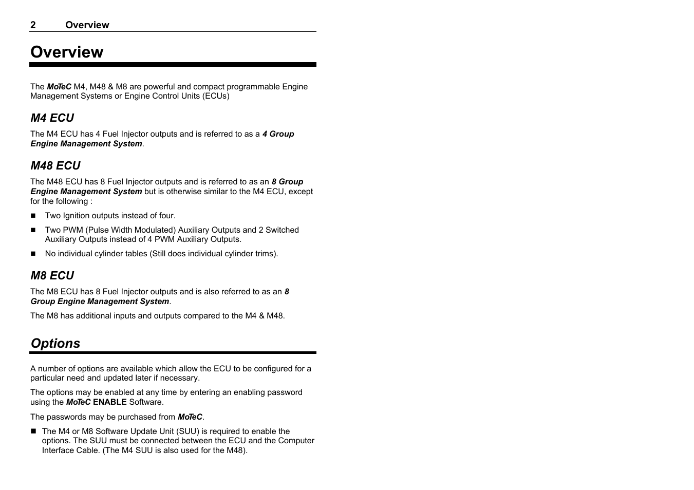 Overview, Options | MoTeC M8 User Manual | Page 4 / 63