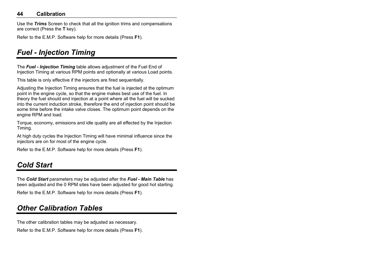 Fuel - injection timing, Cold start, Other calibration tables | MoTeC M8 User Manual | Page 46 / 63