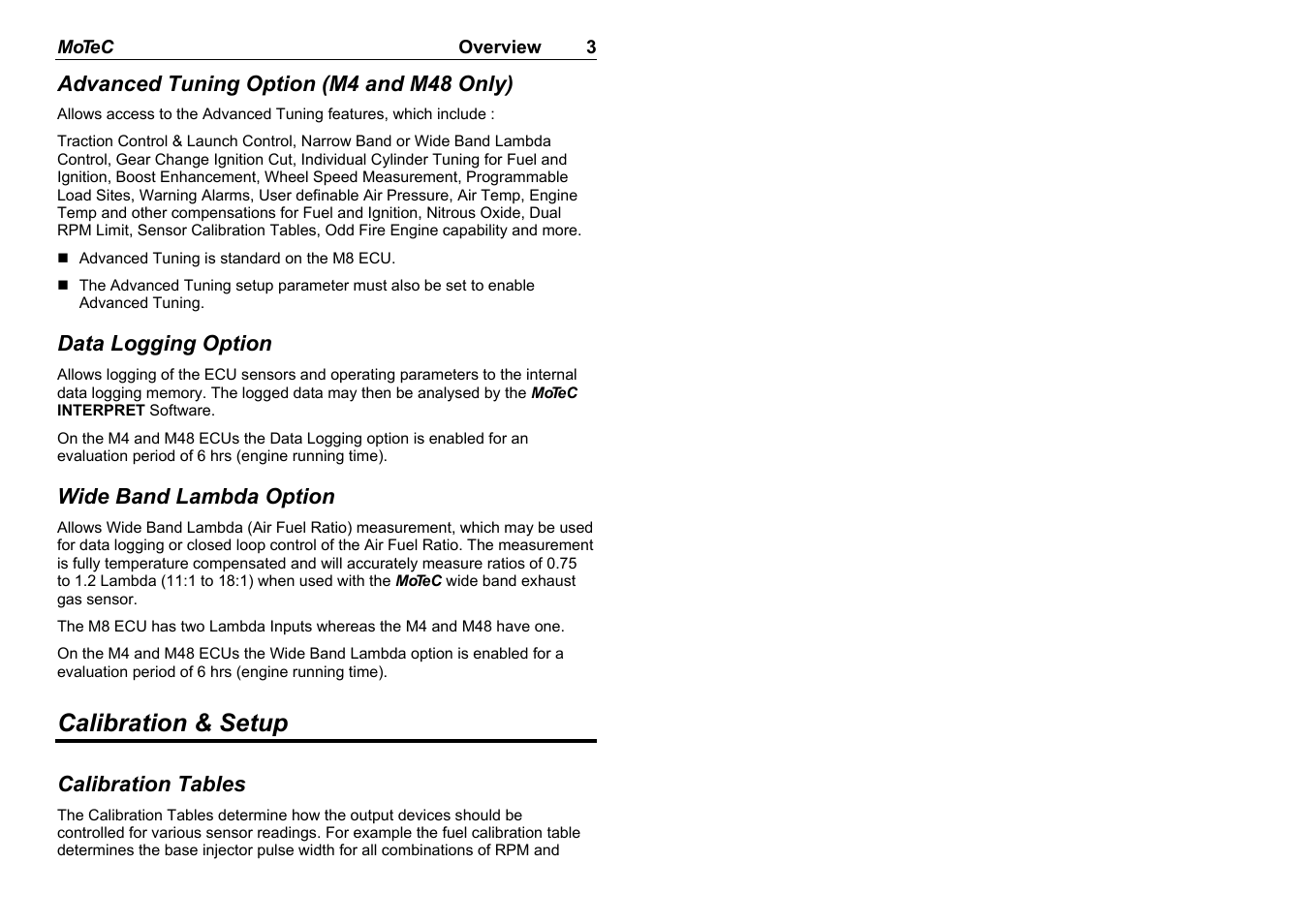 Calibration & setup | MoTeC M8 User Manual | Page 5 / 63