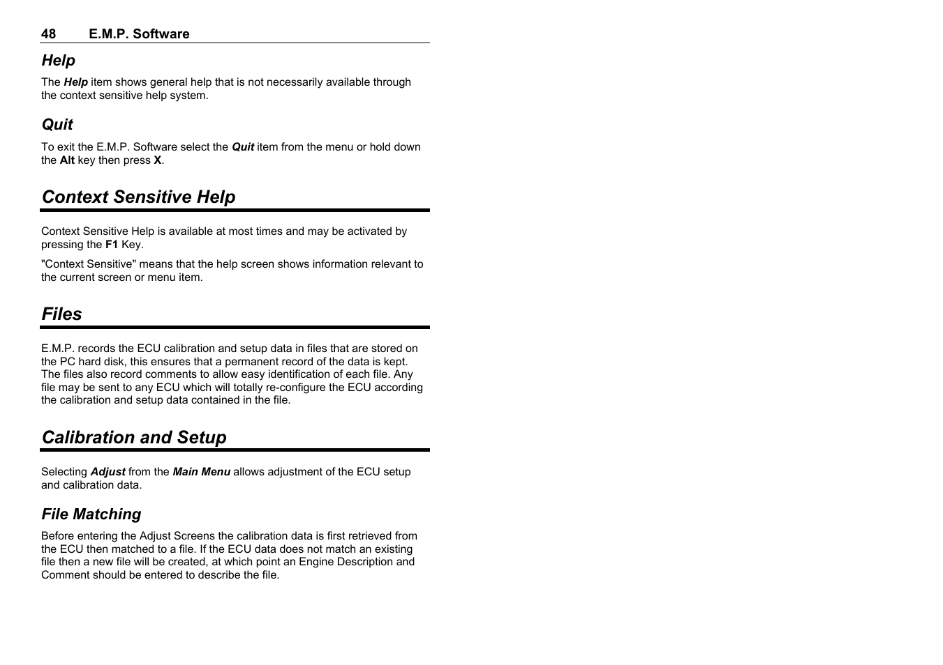 Context sensitive help, Files, Calibration and setup | MoTeC M8 User Manual | Page 50 / 63