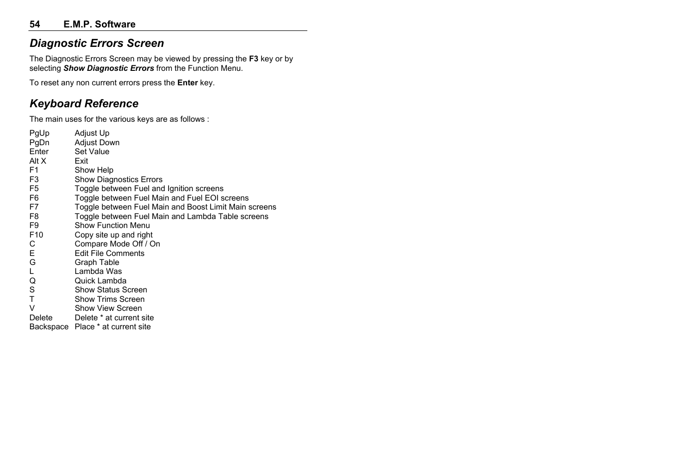 Diagnostic errors screen, Keyboard reference | MoTeC M8 User Manual | Page 56 / 63