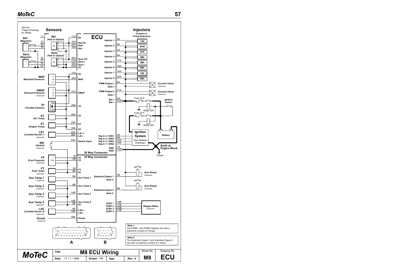 Ec mot, Motec 57, M8 ecu wiring | Sensors injectors | MoTeC M8 User Manual | Page 59 / 63