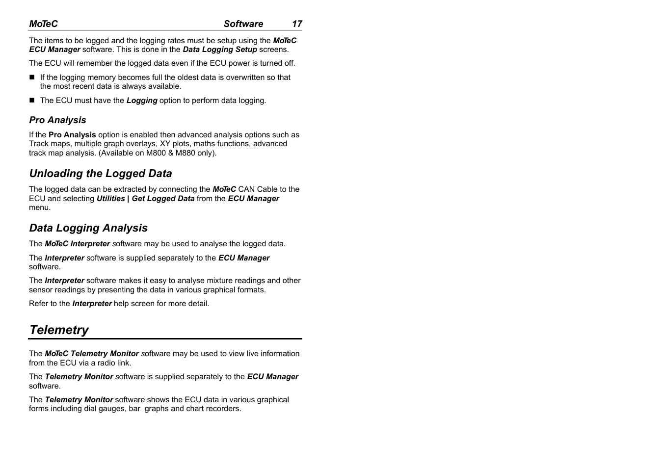 Telemetry | MoTeC M880 User Manual | Page 19 / 101