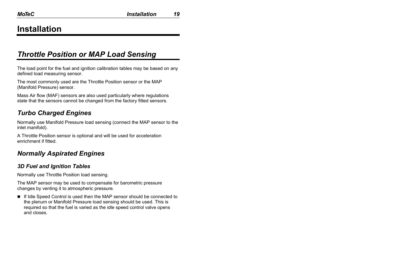 Installation, Throttle position or map load sensing | MoTeC M880 User Manual | Page 21 / 101