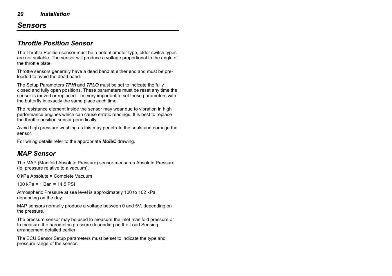 Sensors | MoTeC M880 User Manual | Page 22 / 101