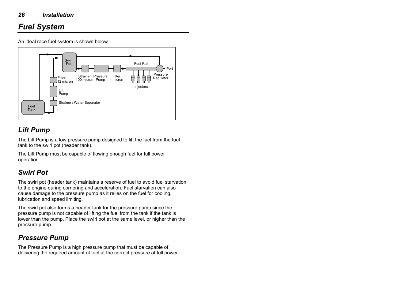 Fuel system, Lift pump, Swirl pot | Pressure pump | MoTeC M880 User Manual | Page 28 / 101