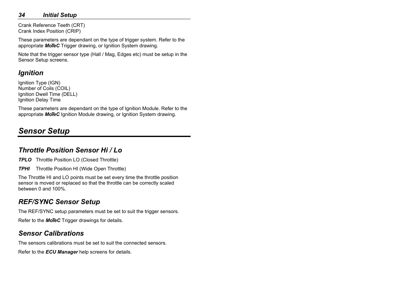 Sensor setup | MoTeC M880 User Manual | Page 36 / 101