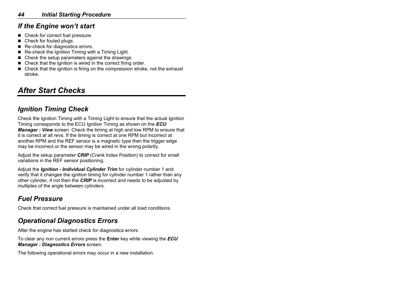 After start checks | MoTeC M880 User Manual | Page 46 / 101