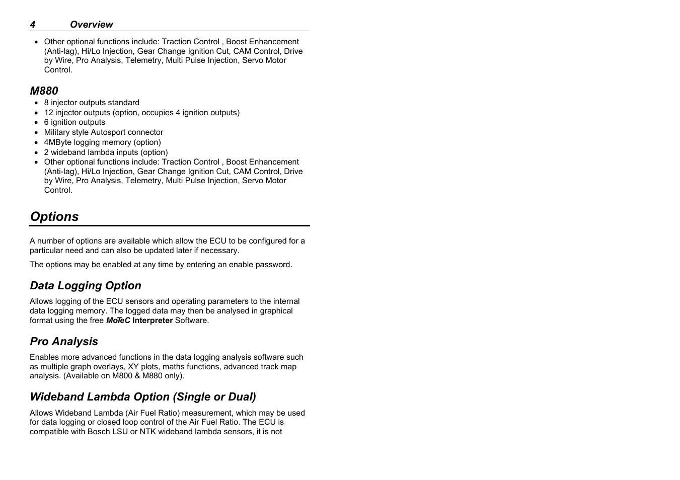 Options | MoTeC M880 User Manual | Page 6 / 101