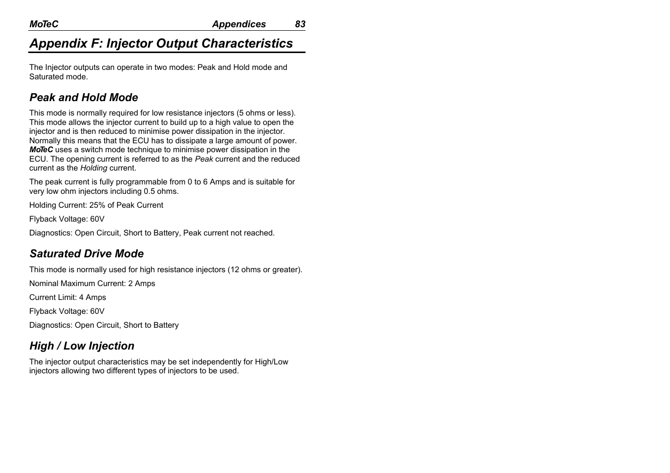 Appendix f: injector output characteristics | MoTeC M880 User Manual | Page 85 / 101