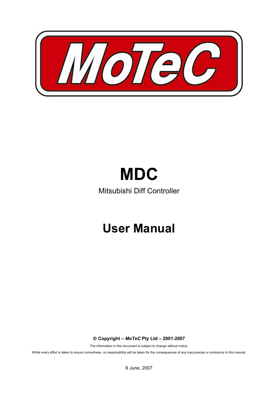 MoTeC MDC User Manual | 22 pages