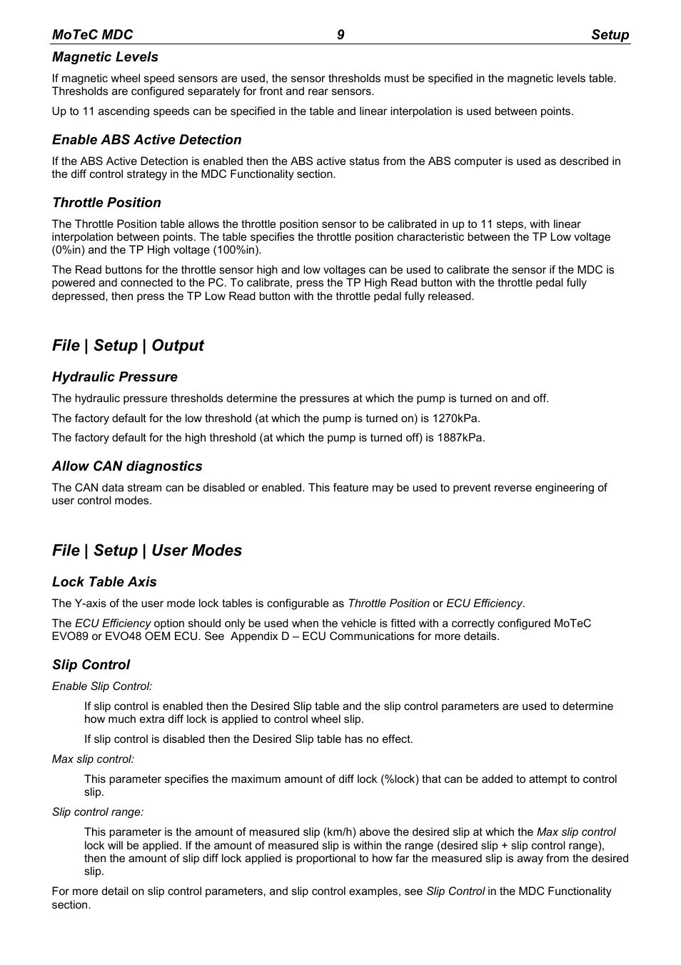 File | setup | output, File | setup | user modes | MoTeC MDC User Manual | Page 11 / 22