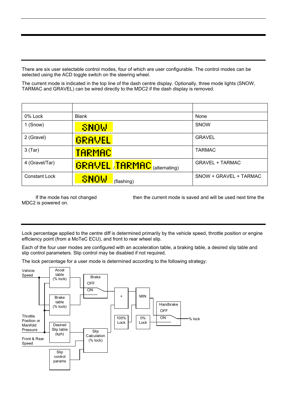 Mdc2 functionality, Mode selection, Lock calculation | Motec mdc2 2 functionality | MoTeC MDC2 User Manual | Page 4 / 20