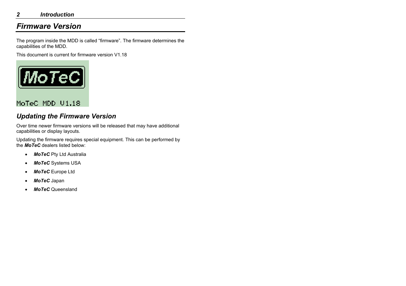 Firmware version | MoTeC MDD User Manual | Page 4 / 48