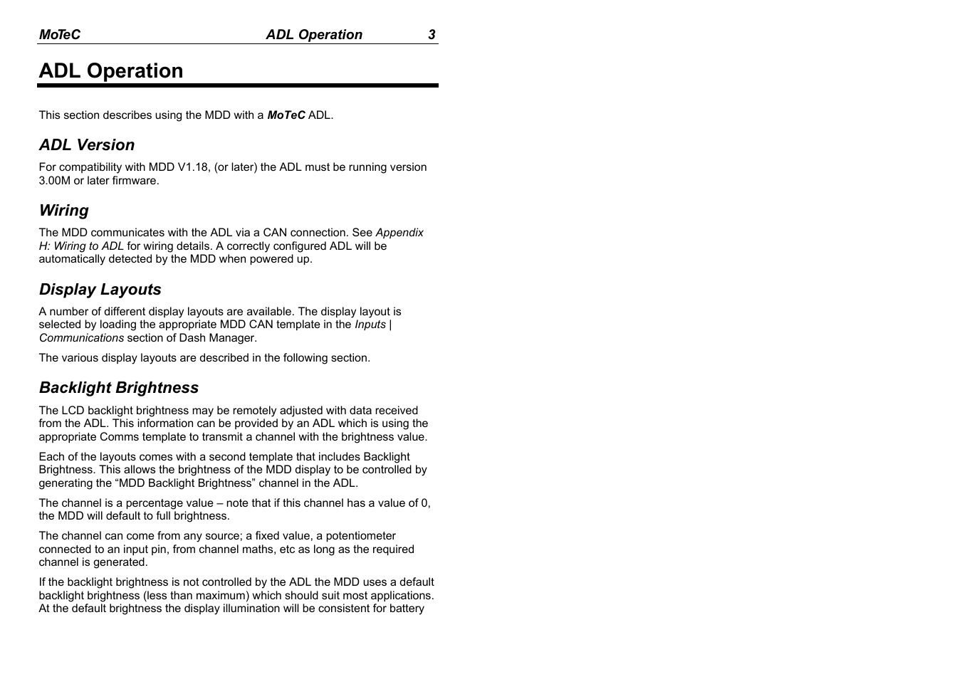 Adl operation | MoTeC MDD User Manual | Page 5 / 48